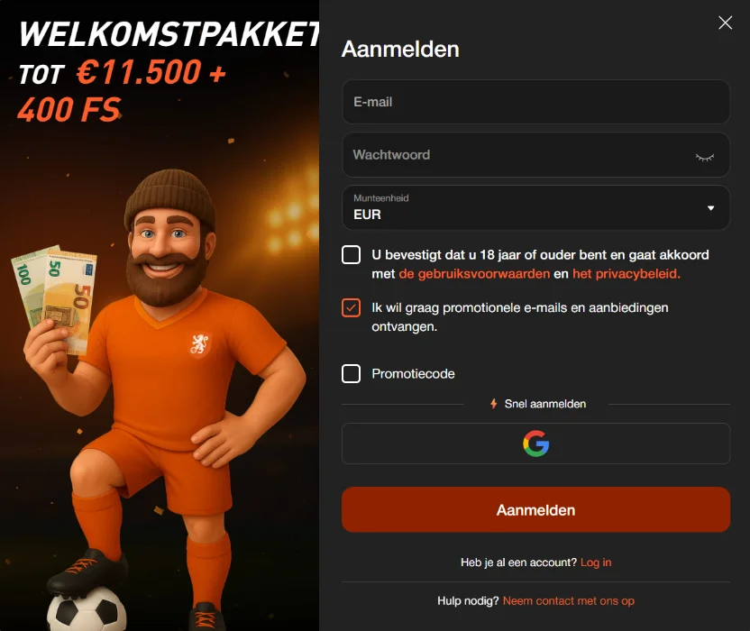 Betoranje Casino Account aanmaken